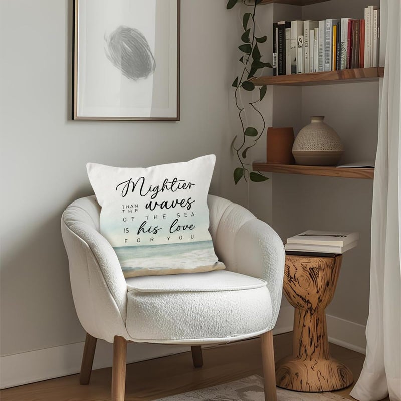 ETVISO Mightier Than The Waves of The Sea Psalm 93:4 Religious Throw Pillow Case 18x18, Inspirational Christian Bible Verses Watercolor Decor for Bedroom Living Room Sofa - Image 5